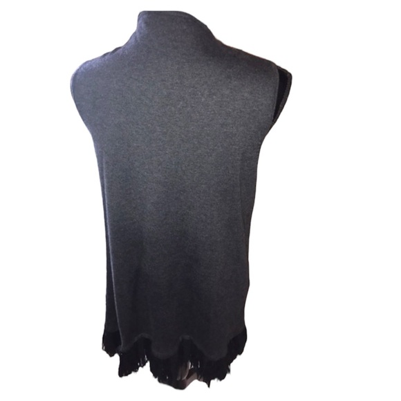 Cable & Gauge fringed VEST; LARGE (charcoal grey color with black fringe) - Picture 2 of 11
